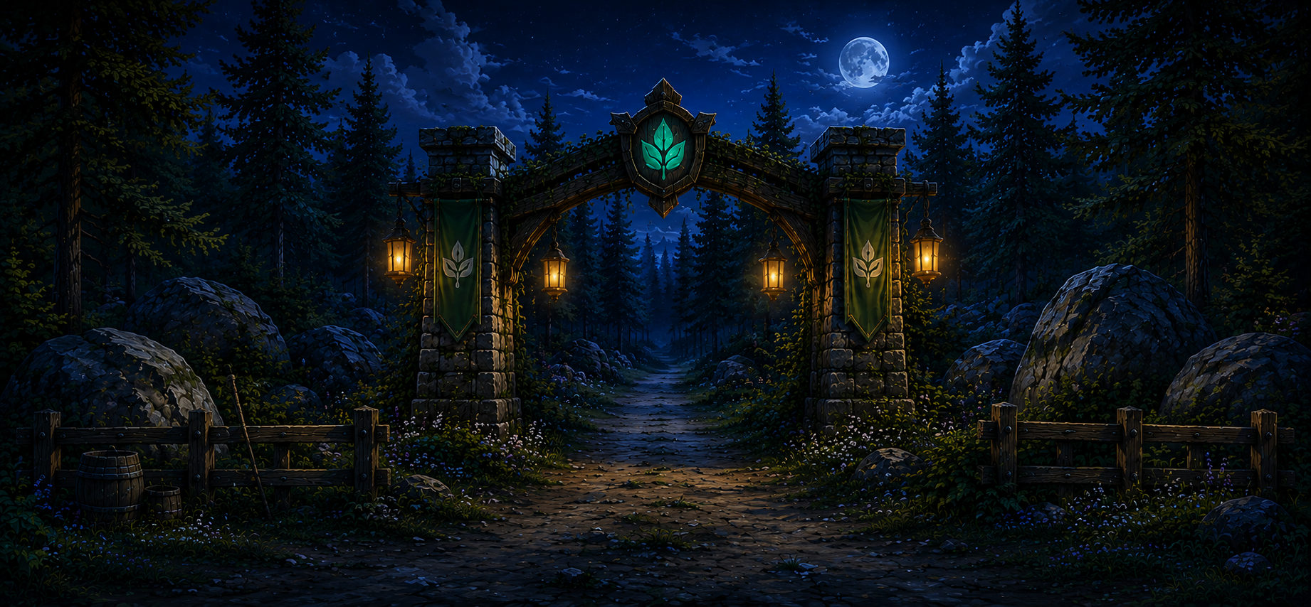 Forest road at night